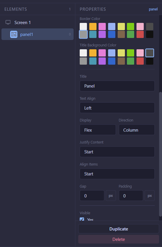 Screenshot: the Properties panel